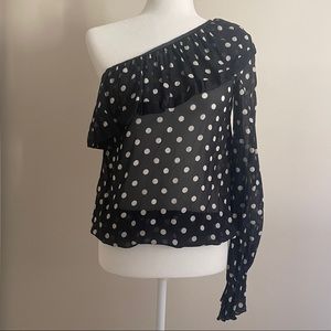 Authentic Dolce and Gabbana One Sleeve Ruffle Blouse, Size 40, 100% Silk